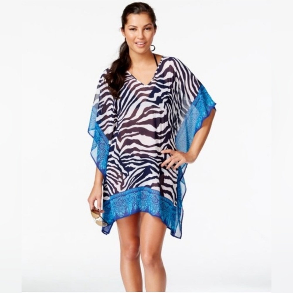 Tommy Bahama Blue and Black Zebra Print Swim Coverup Womens Size Small